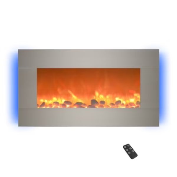 Hastings Home 31 inch LED Backlit Fireplace, Silver, Hastings Home, Mfr#: 350020NKD